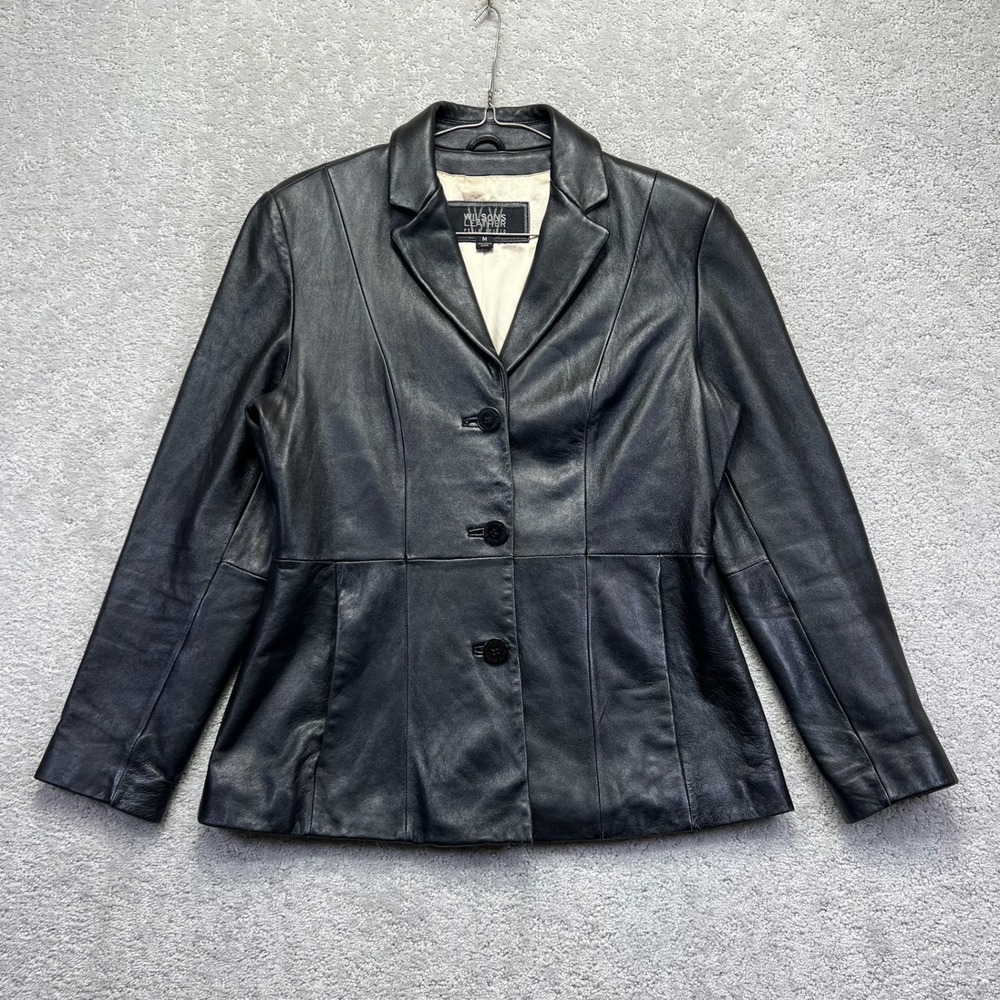 VTG Wilsons Leather Pelle Studio Blazer Jacket Womens M Black Genuine Leather